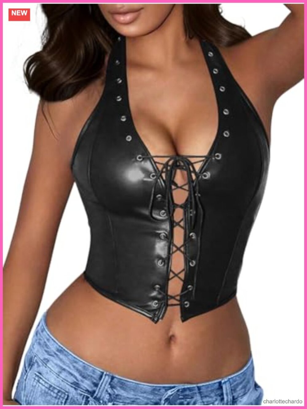 Faux Leather Halter Corset Top Backless Shapewear Party Tank Club